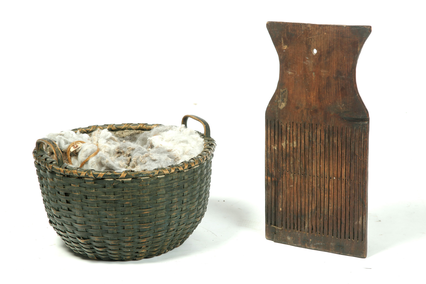 Appraisal: AMERICAN BASKET AND TAPE LOOM Nineteenth century Splint basket with