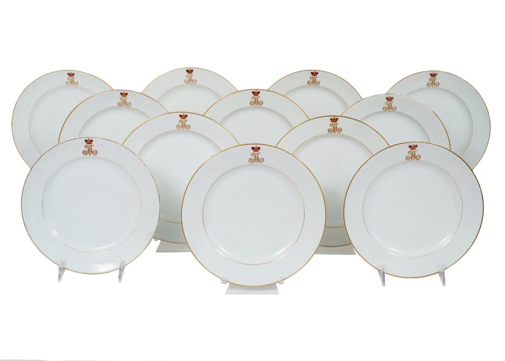 Appraisal: PLATES RUSSIAN IMPERIAL FACTORY Russian white porcelain plates made for