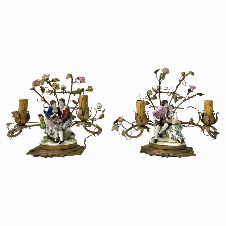 Appraisal: Pair of French Table Lamps Porcelain figural table lamps marked