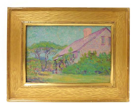 Appraisal: Unsigned oil on canvas-board depicts side view of Cape farmhouse