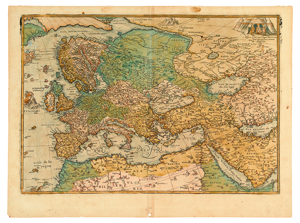 Appraisal: WORLD MAP--FRAGMENT Anonymous Europae Title in image Double-page engraved map