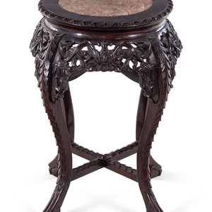 Appraisal: A Chinese Marble-Inset Carved Hardwood Stand Late th Century Height