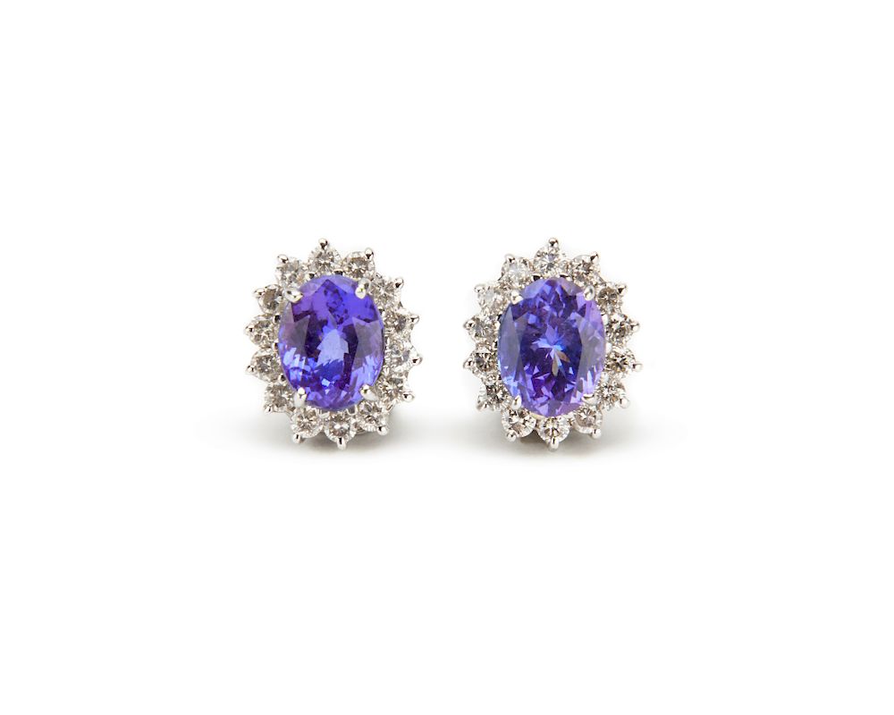 Appraisal: K Gold Tanzanite and Diamond Earrings K Gold Tanzanite and