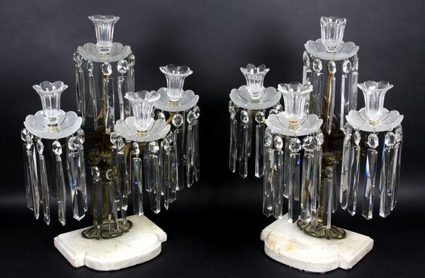 Appraisal: Pair of th Century bronze and cut glass four-light girandoles