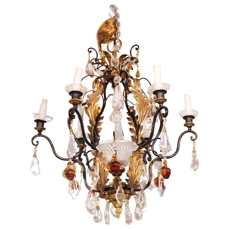 Appraisal: HOLLYWOOD REGENCY CRYSTAL FRUIT CHANDELIER Hollywood Regency chandelier in wrought