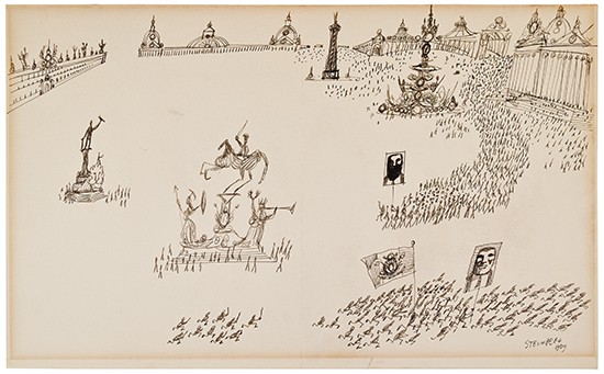 Appraisal: SAUL STEINBERG Demonstration in the Square Pen and ink on