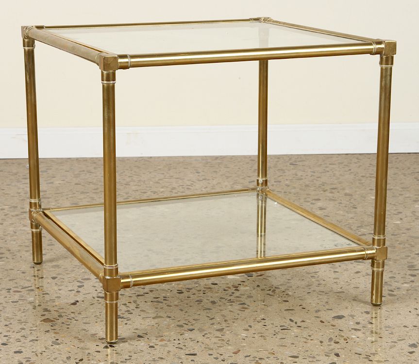 Appraisal: TIERED BRASS GLASS BAMBOO SIDE TABLE A two tiered brass