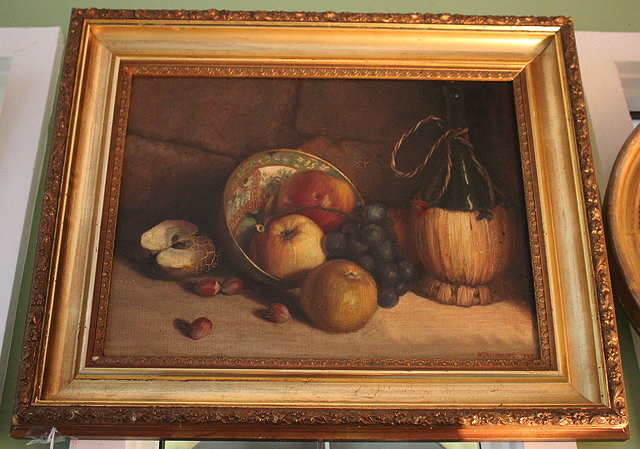 Appraisal: TH CENTURY STILL LIFE of fruit and a wine bottle