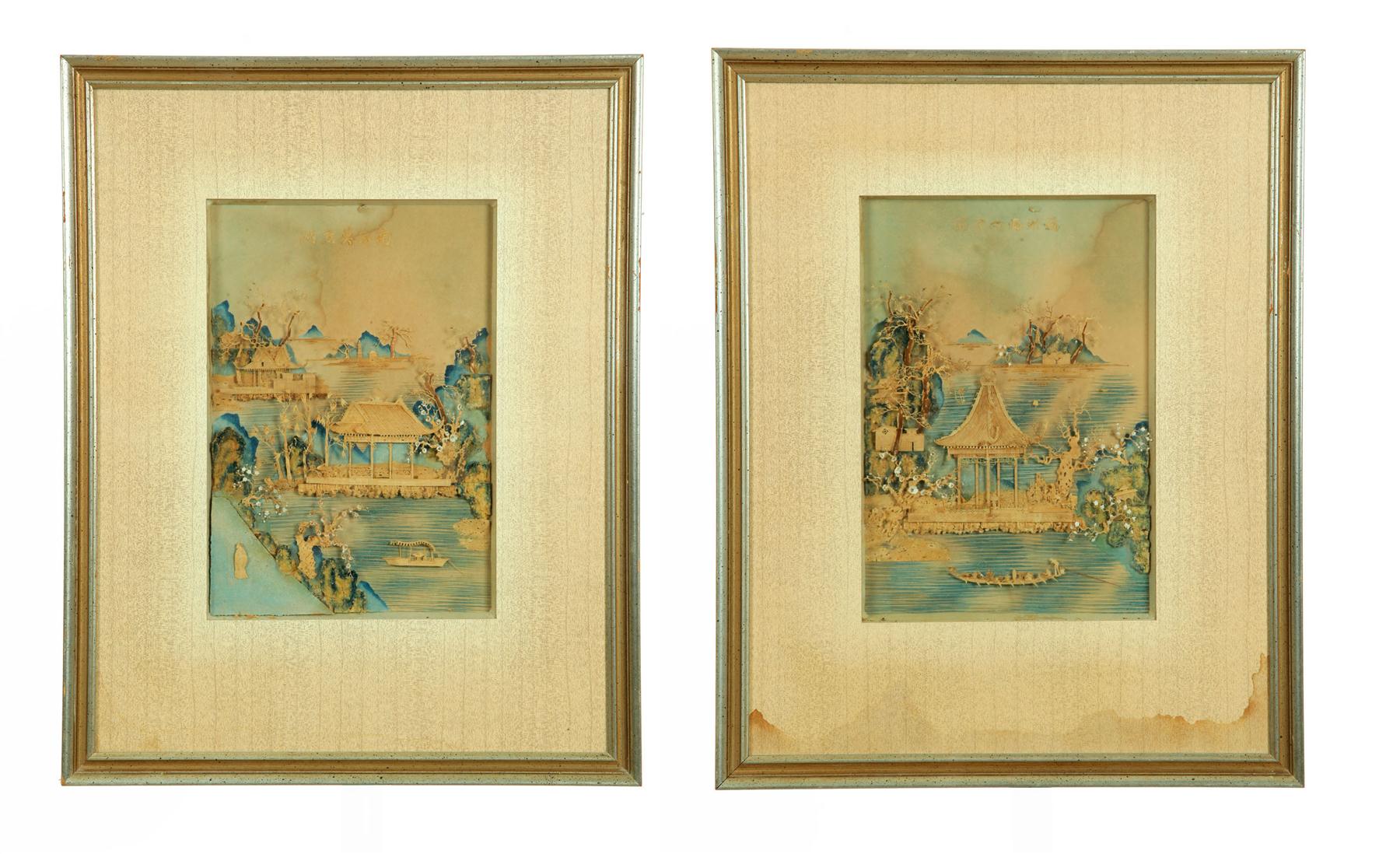 Appraisal: PAIR OF PAPER DIORAMAS Asian th century paper and watercolor