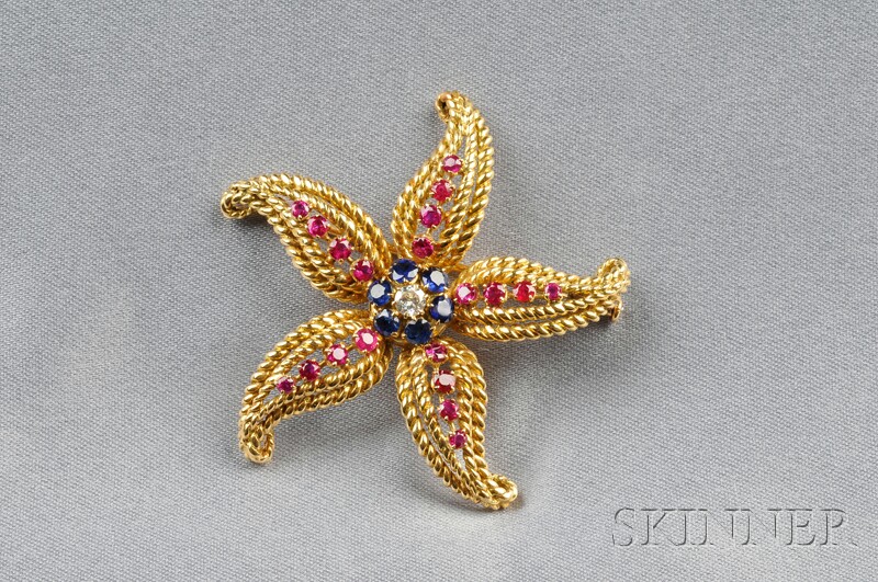 Appraisal: kt Gold Ruby Sapphire and Diamond Brooch G belin designed