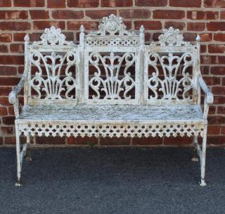 Appraisal: Antique Painted Wrought Iron Bench Nice size and original bench