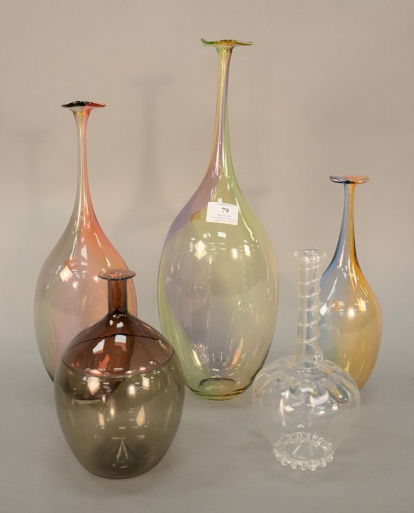 Appraisal: Group of five art glass vases to include three Kosta