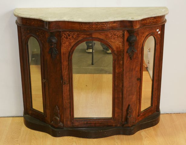 Appraisal: A Victorian marble topped walnut and inlaid credenza cm wide