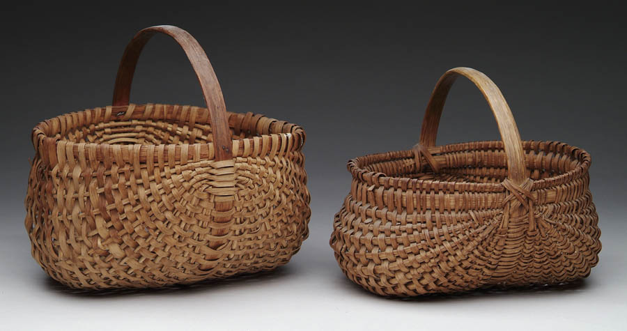 Appraisal: TWO BUTTOCKS BASKETS Twenty-four rib with fixed center half round