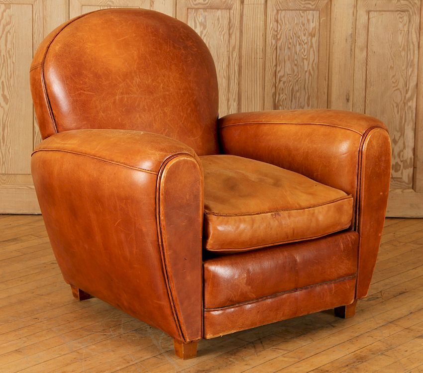 Appraisal: FRENCH LEATHER CLUB CHAIR OF TRADITIONAL FORM A French leather