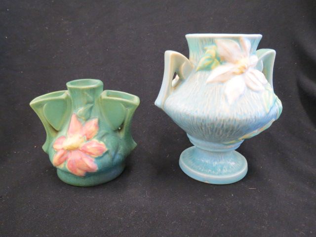 Appraisal: pcs Roseville Clematis Art Pottery Vases green triple pot and