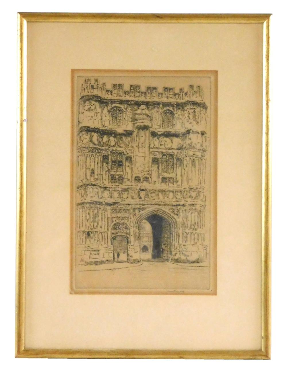 Appraisal: Kerr Eby American Canadian - Christ Gate Canterbury etching street