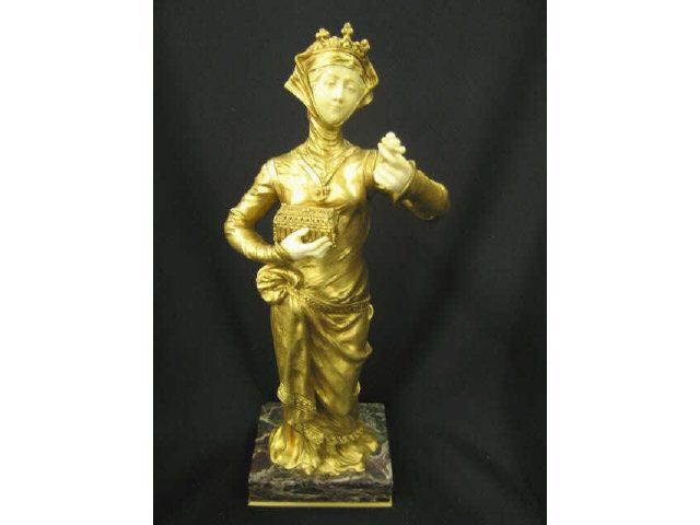 Appraisal: Xavier Raphanel Bronze Ivory Figure Dame de qualite varigated marble