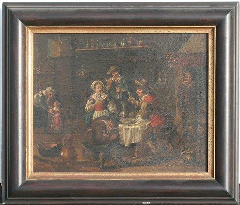 Appraisal: EARLY PAINTING OF A DUTCH INTERIOR SOCIAL SCENE OIL Canvas