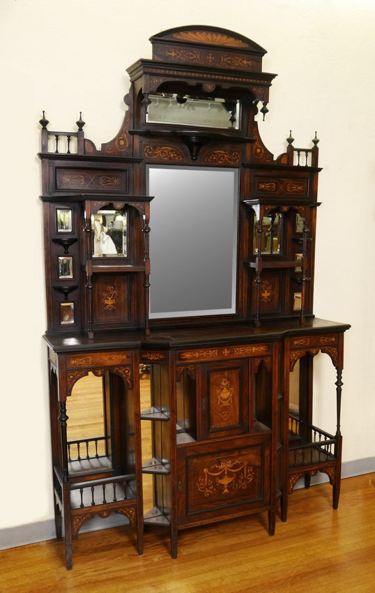 Appraisal: EDWARDIAN INLAY ROSEWOOD ETAGERE Inlaid all over with foliate urn