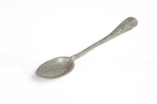 Appraisal: SMALL PEWTER SPOON Cast initials PD for Peter Derr Pennsylvania