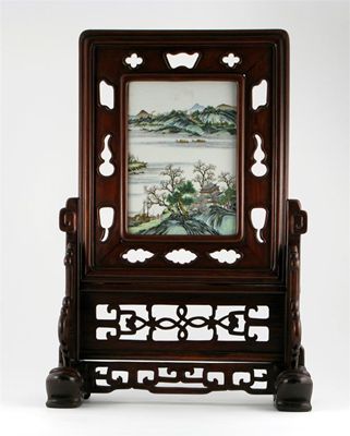 Appraisal: A Chinese famille rose plaque painted with fishermen and pavilions