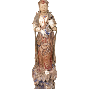 Appraisal: A Chinese Carved and Polychromed Wood Figure of Guanyin LATE