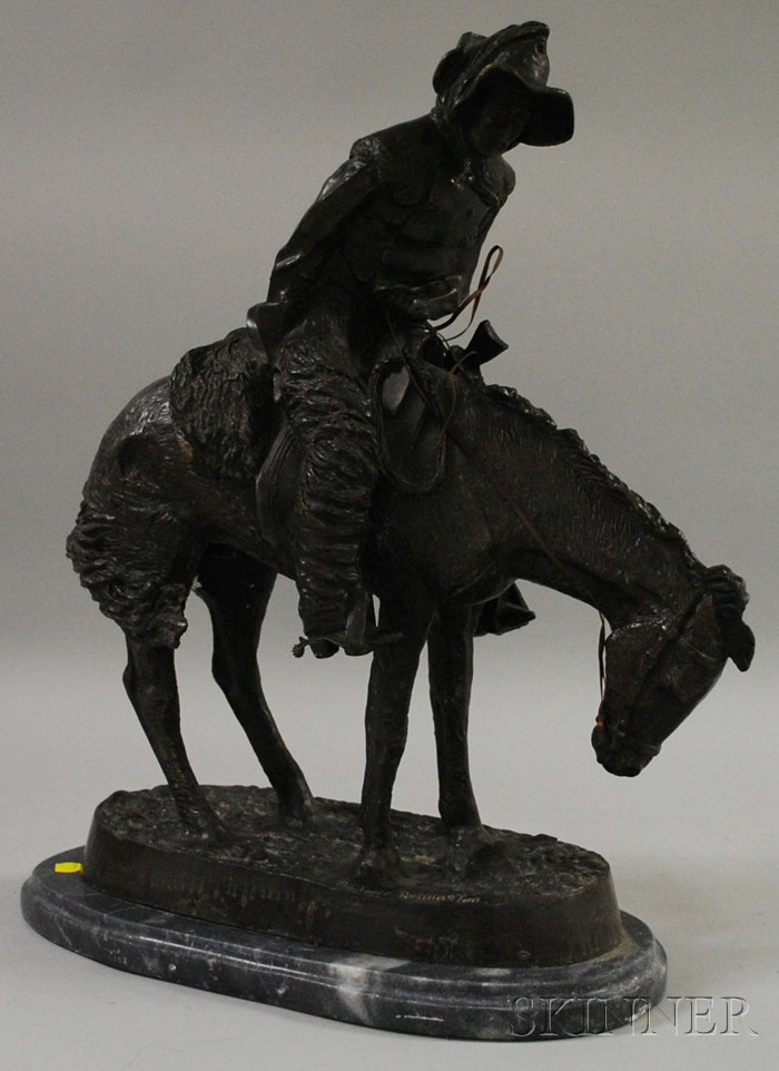 Appraisal: Bronze Sculpture Norther after Frederic Remington on marble base overall