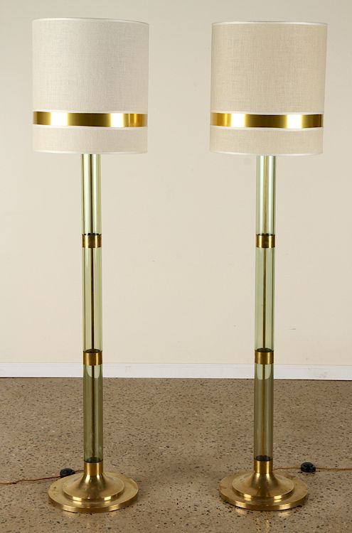 Appraisal: PAIR LUCITE AND BRASS FLOOR LAMPS CIRCA A substantial pair