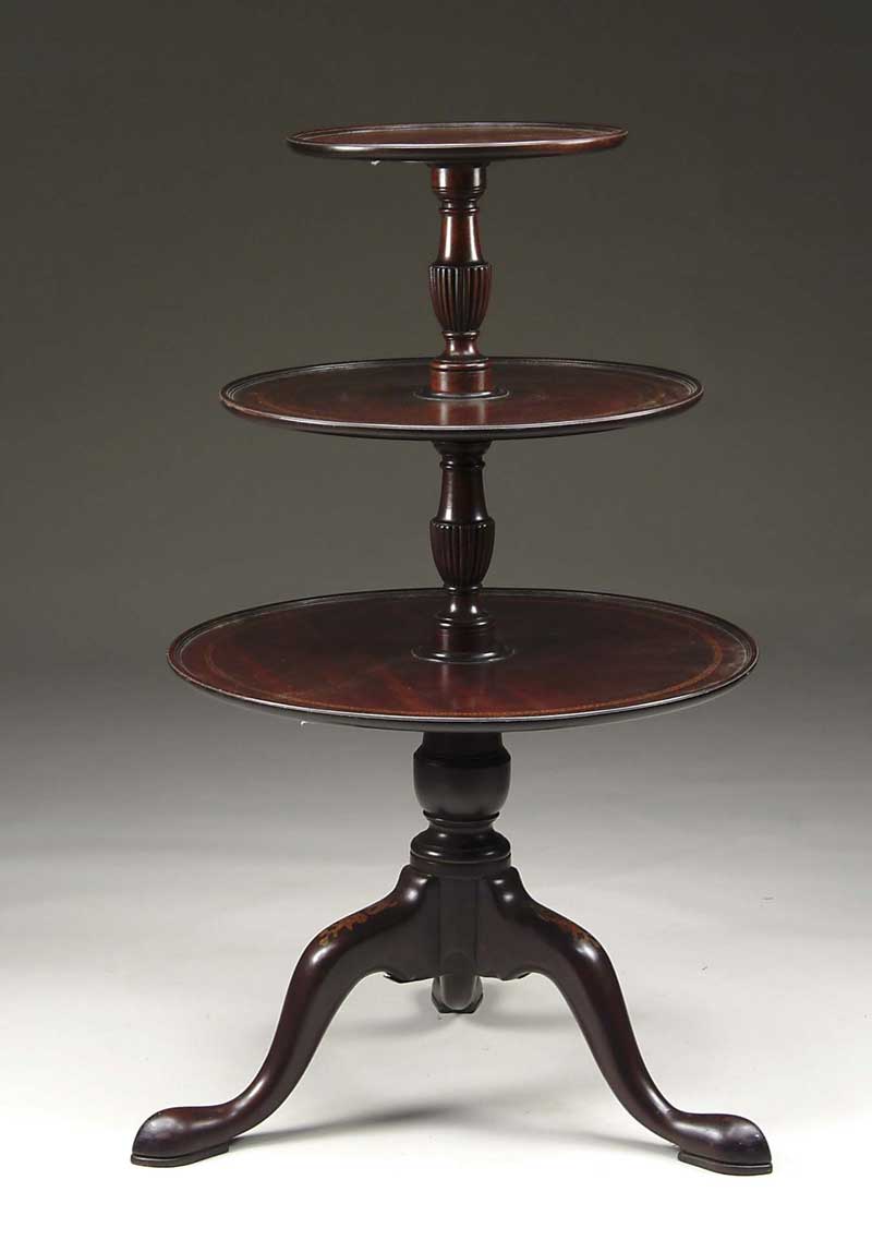 Appraisal: GEORGE III MAHOGANY INLAID THREE TIER DUMB WAITER Each tier