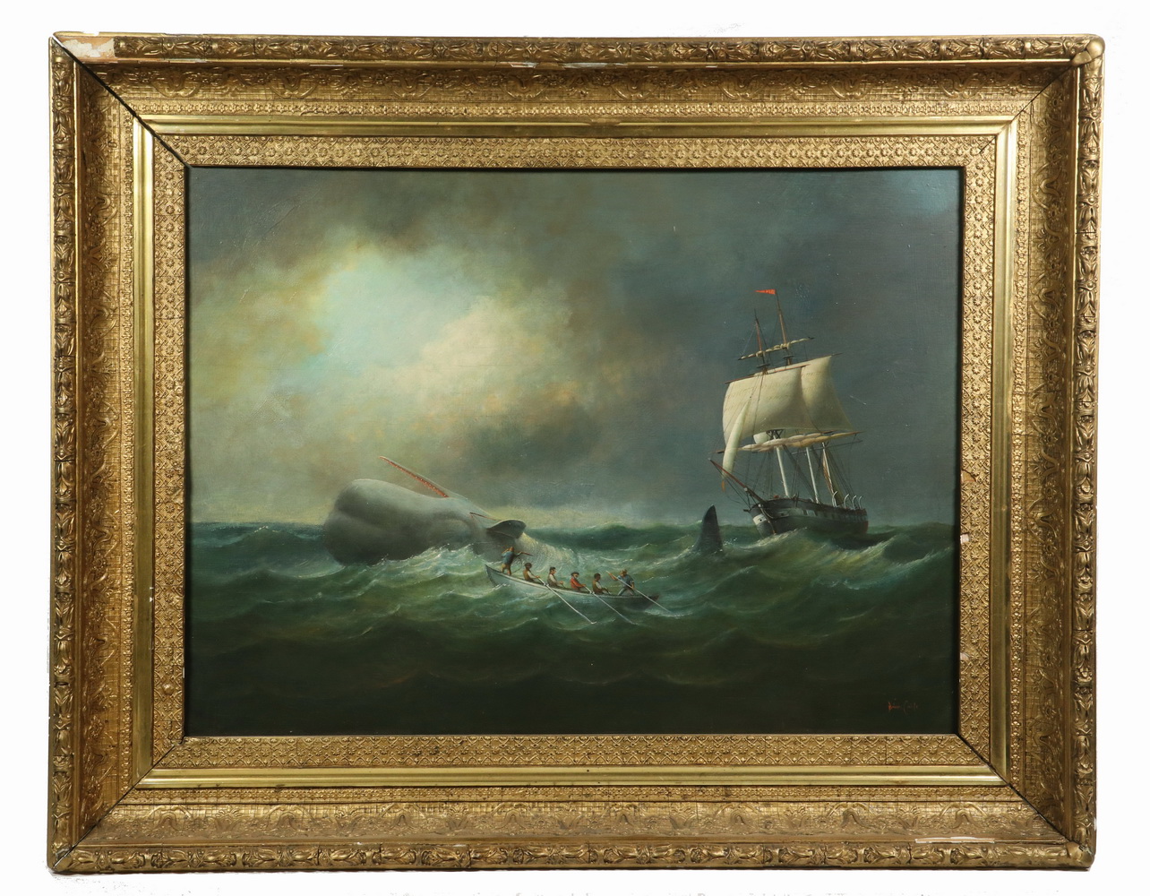 Appraisal: BRIAN COOLE MA UK - Whaling Scene under gloomy Skies