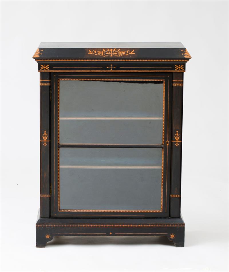 Appraisal: AESTHETIC MOVEMENT SINGLE-DOOR BOOKCASE Ebonized finish marquetry x x in