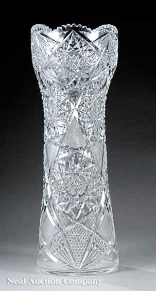 Appraisal: A Large American Brilliant Period Cut Glass Vase c waisted