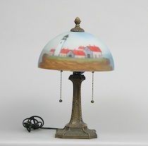 Appraisal: Reverse Painted Glass Lamp Lovely reverse painted glass lamp depicts