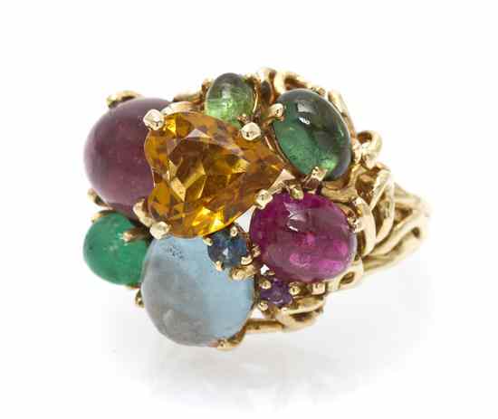 Appraisal: A Karat Yellow Gold Multi Gem Cluster Ring Lebolt containing