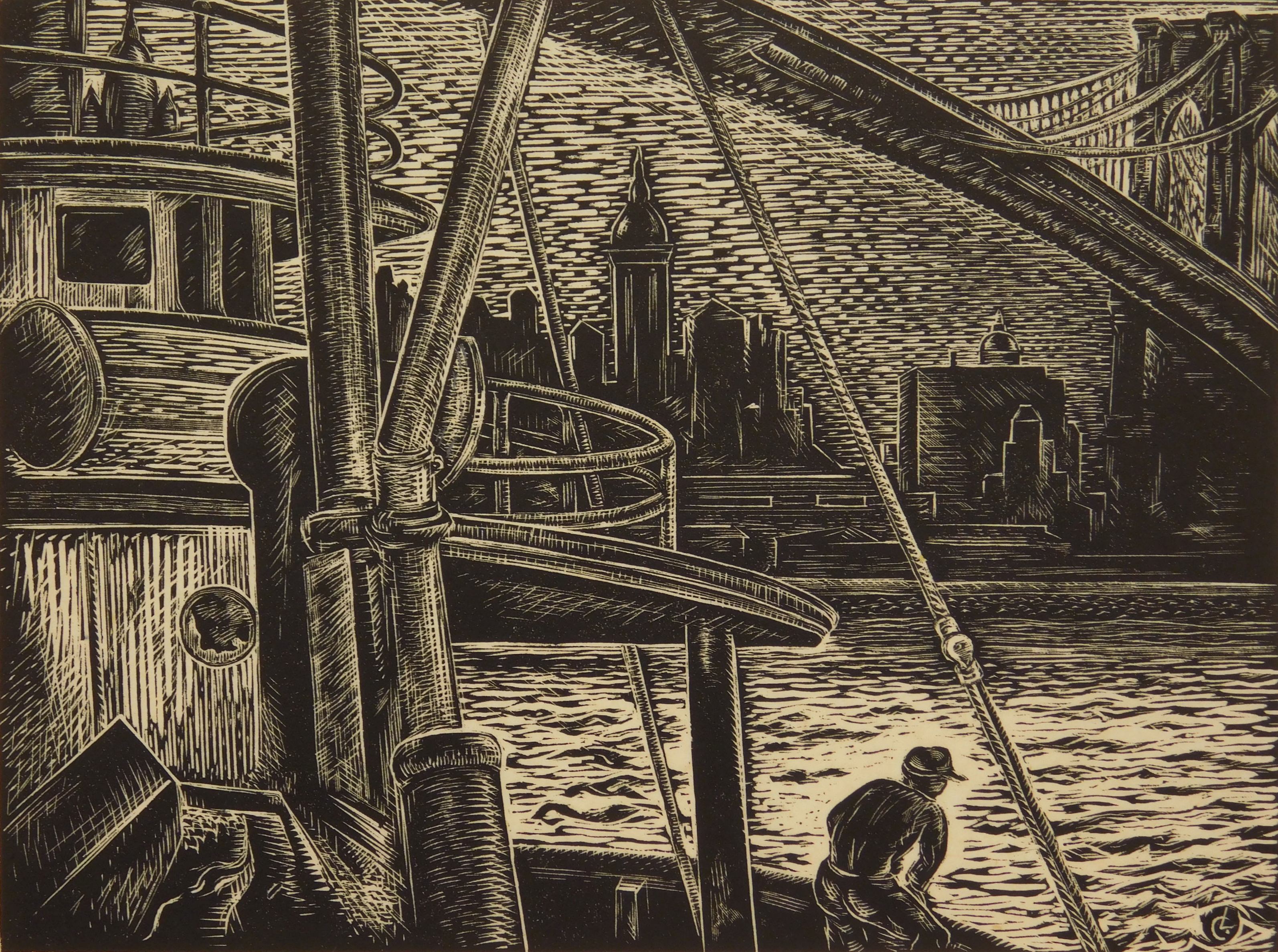 Appraisal: Letterio Calapai - Below the Bridge''- woodcut signed titled dated