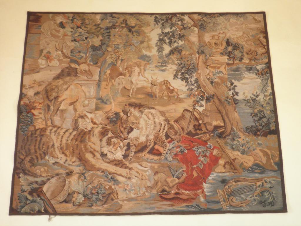 Appraisal: A Gobelins type tapestry woven with design of a tiger