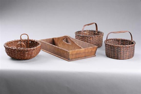 Appraisal: THREE BASKETS AND A KNIFE BOX American late th century