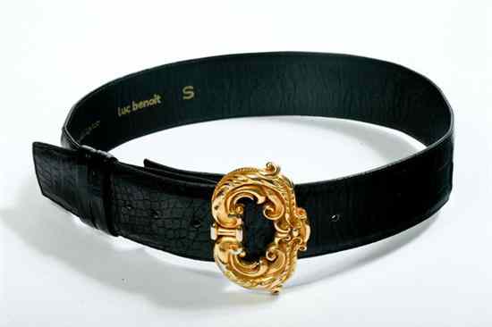 Appraisal: LUC BENOIT BLACK GLAZED ALLIGATOR BELT size small With gold-tone