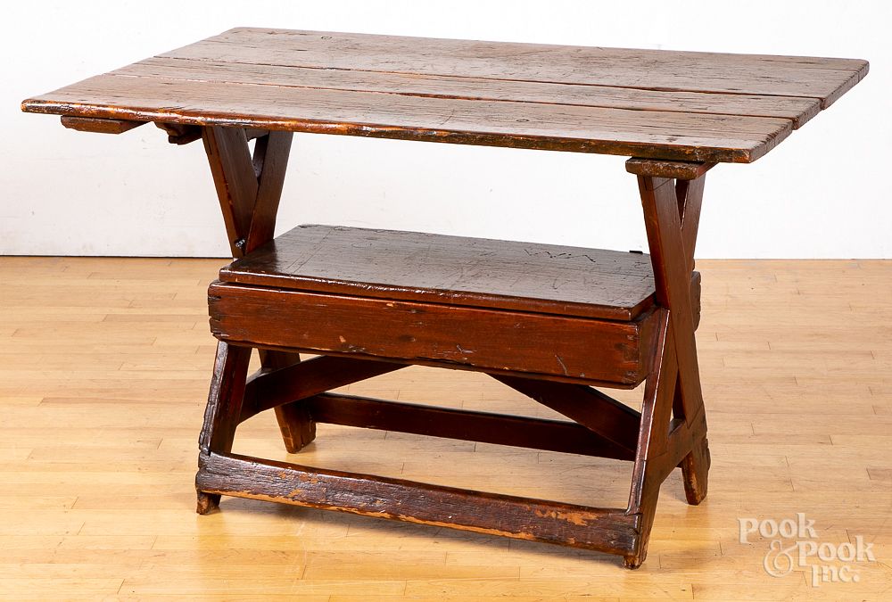 Appraisal: Pine bench table th c Pine bench table th c