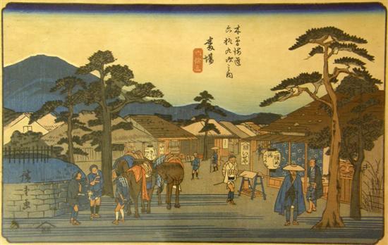 Appraisal: Japanese print of a market scene signed h w in