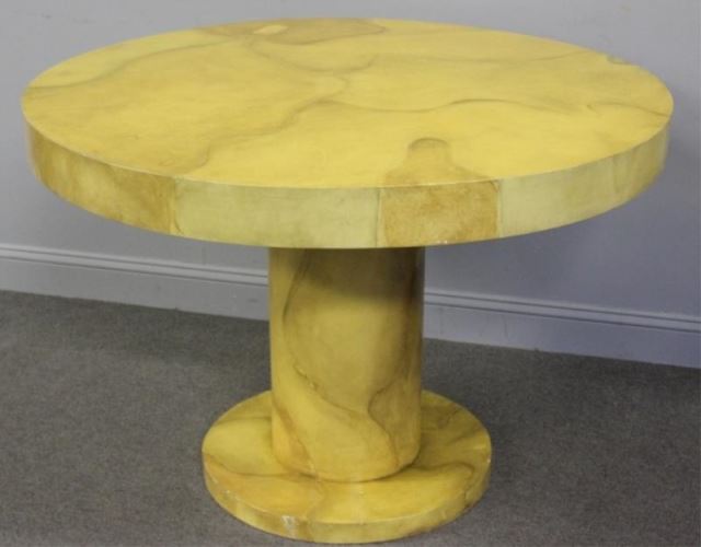 Appraisal: Springer Style Faux Parchment Pedestal TableFrom an East nd St