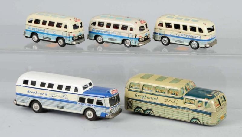 Appraisal: Lot of Tin Greyhound Bus Toys Description Japanese Condition Excellent