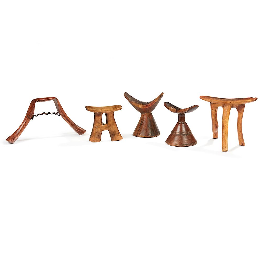 Appraisal: Five Assorted Headrests Five assorted wood headrests comprising two Rendille