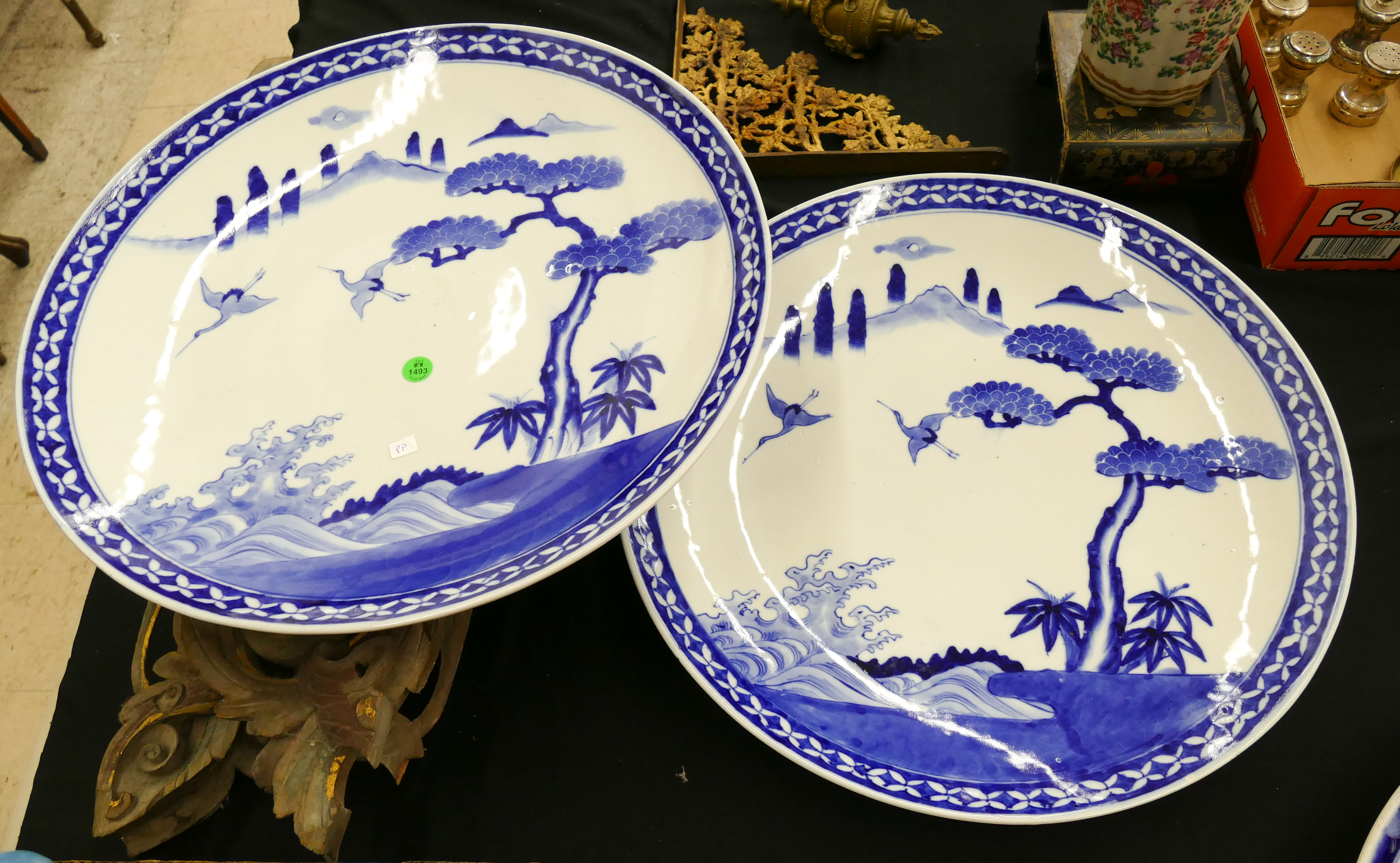 Appraisal: Pair Japanese Arita Crane Landscape Chargers- ''