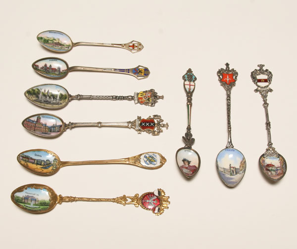 Appraisal: Nine European enameled silver souvenir spoons including Amsterdam Genova Trieste