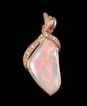 Appraisal: K Yellow Gold Austrian Opal and Diamond Pendant K yellow