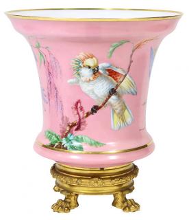 Appraisal: Monumental Baccarat hand painted ornithological centerpiece Monumental Baccarat hand painted