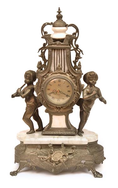 Appraisal: ORMOLU AND MARBLE MAREX QUARTZ MANTLE CLOCK