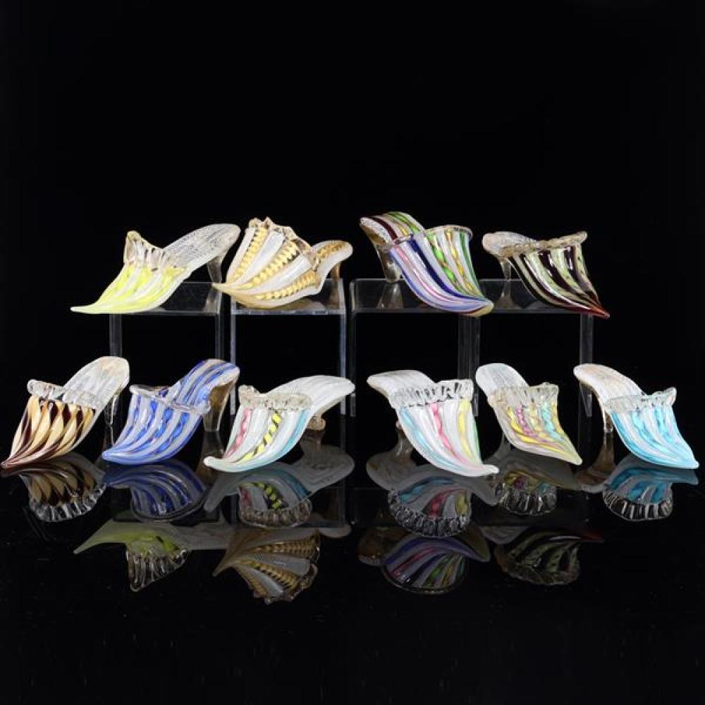 Appraisal: COLLECTION OF TEN MURANO ITALIAN ART GLASS SLIPPER SHOES WITH